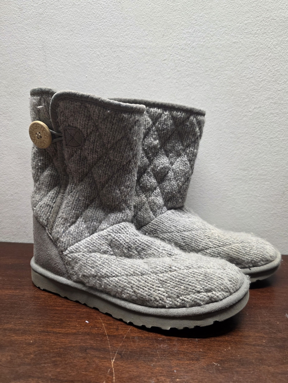 UGG Quilted Light Gray Button-Accent Ankle Booties
